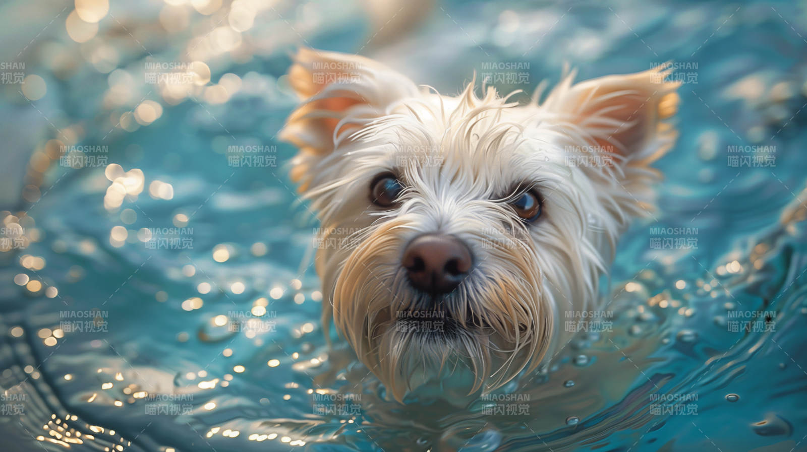 小狗水中嬉戏图片