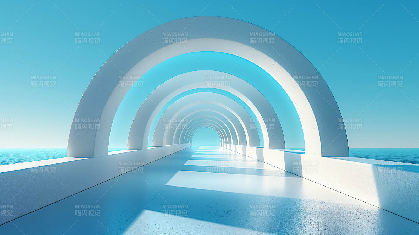 蓝色拱廊通向远方图片