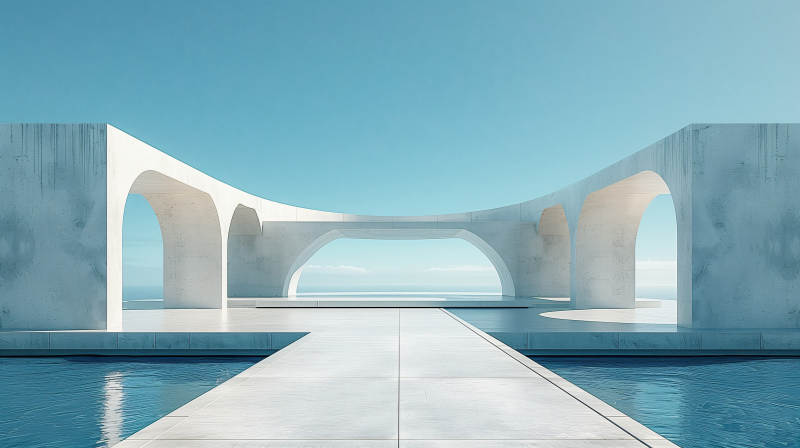 现代建筑与泳池图片