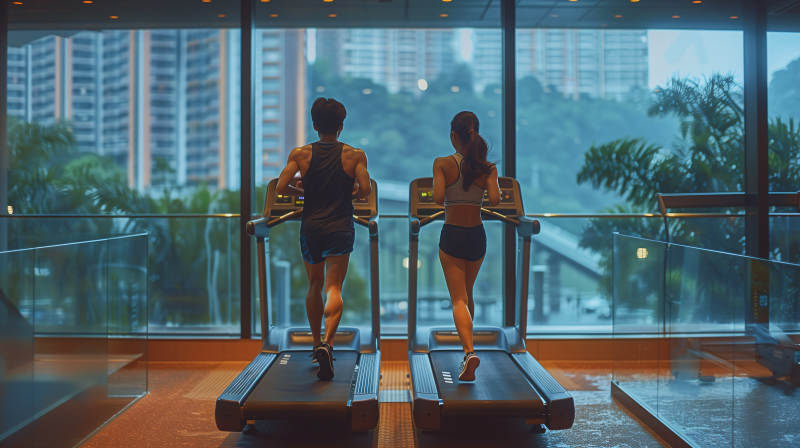 窗边跑步的两人图片