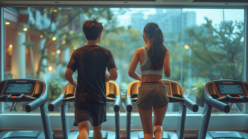 健身房跑步情侣图片