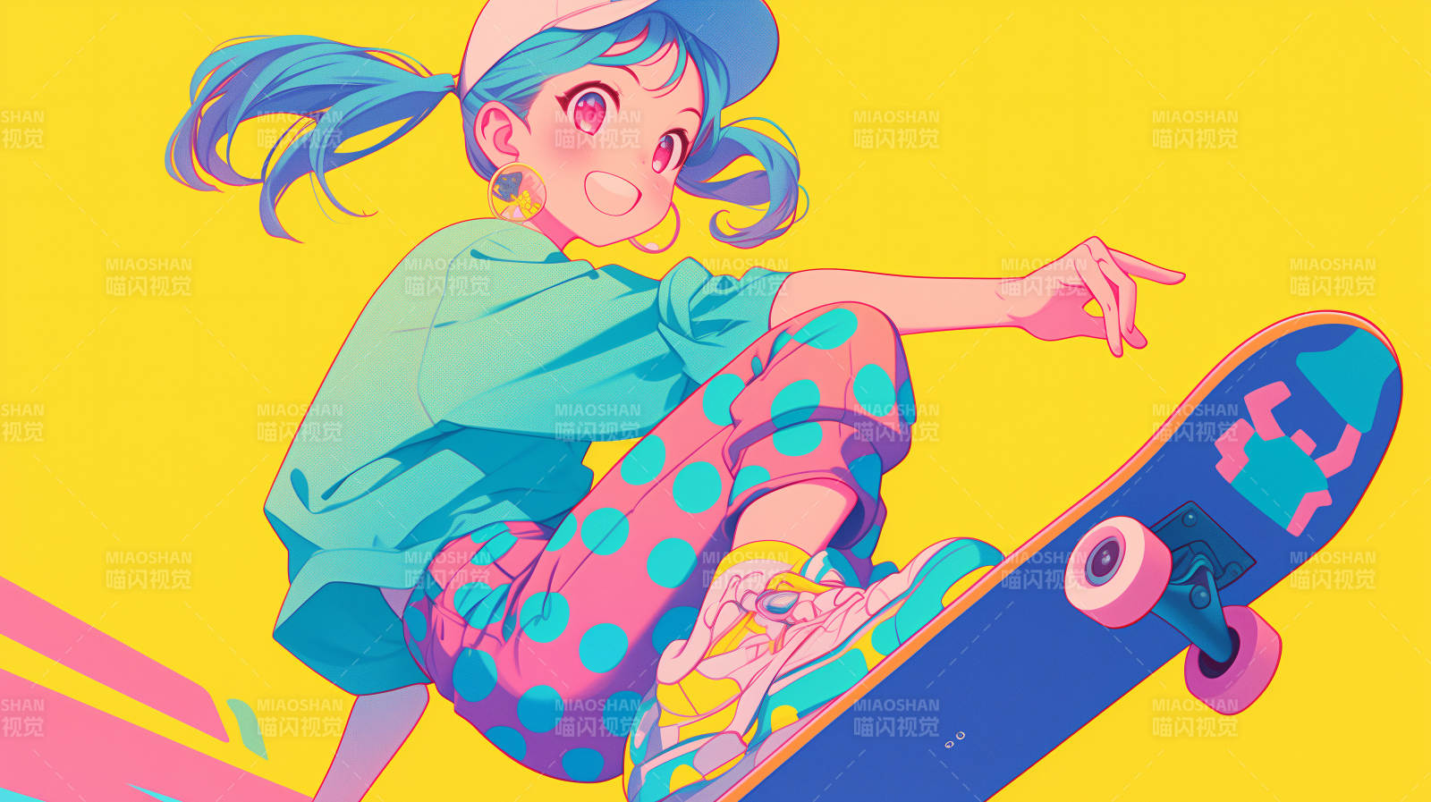 滑板少女跃动瞬间图片