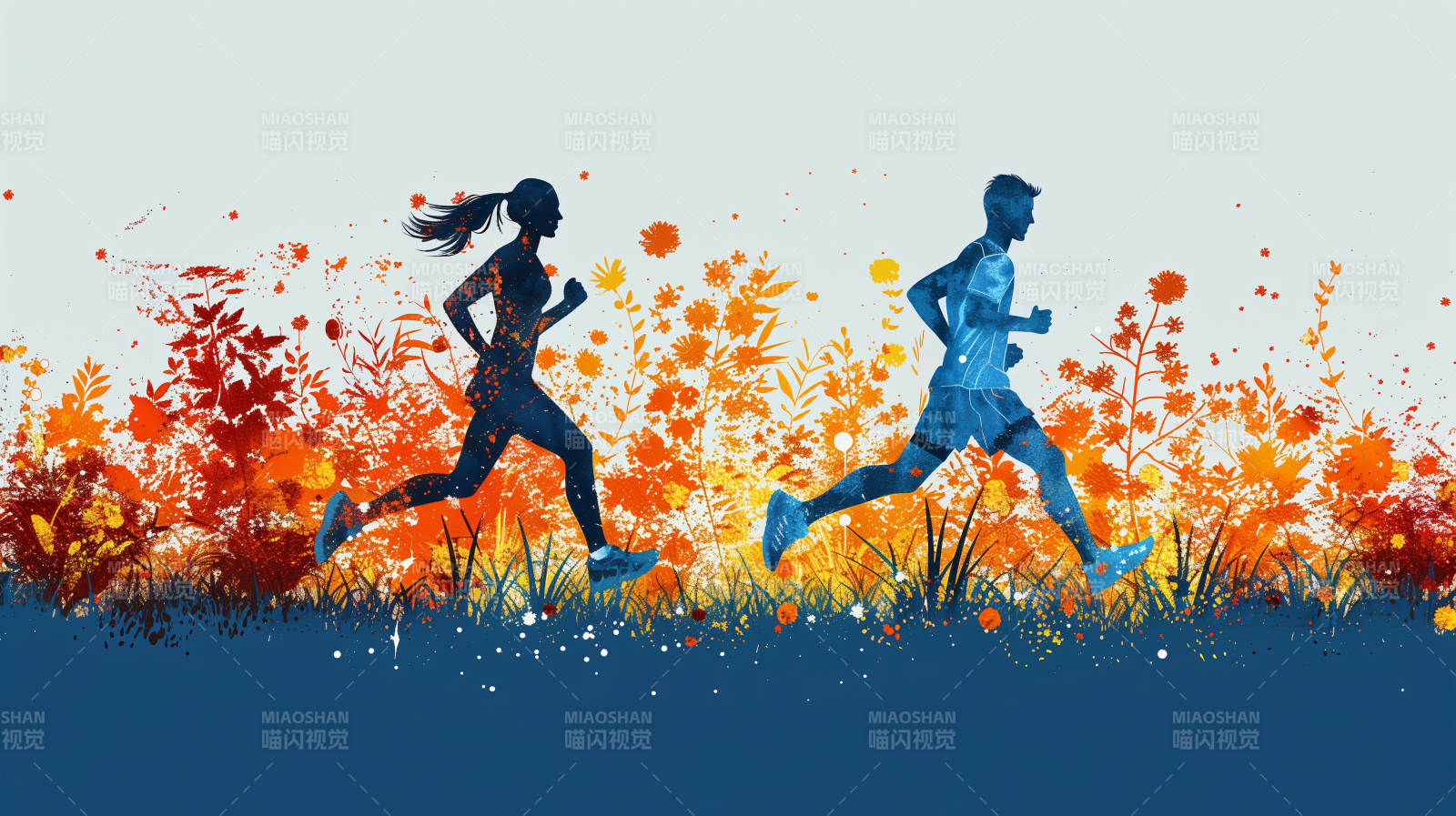 秋日奔跑的剪影图片