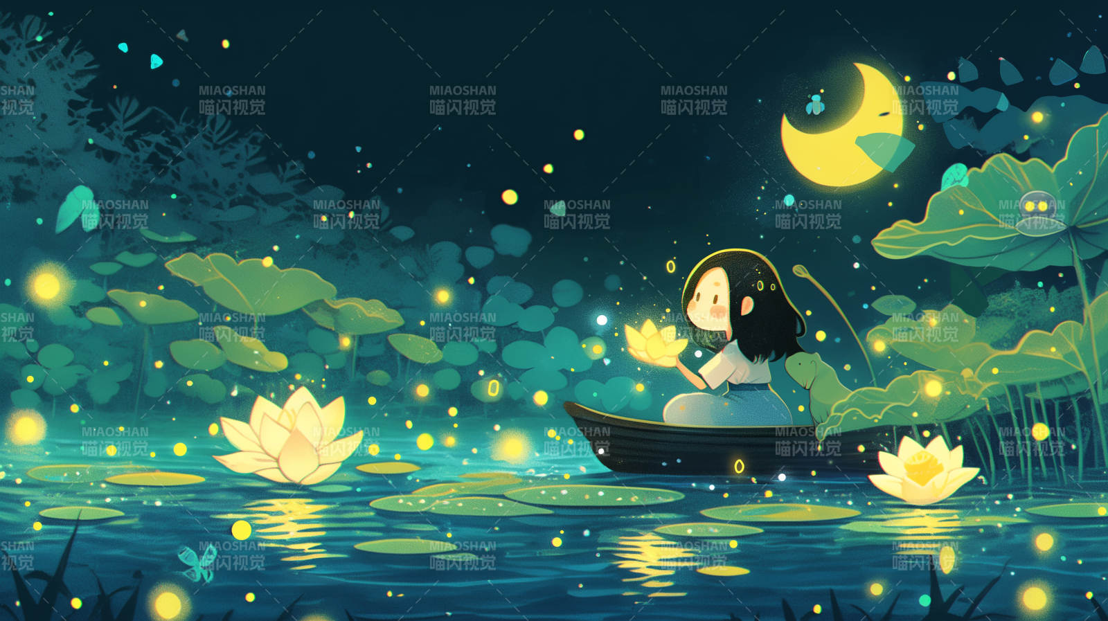 月下荷塘夜游图片