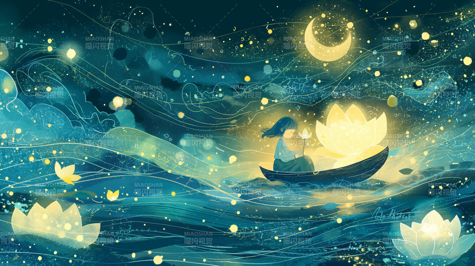 月下泛舟梦图片