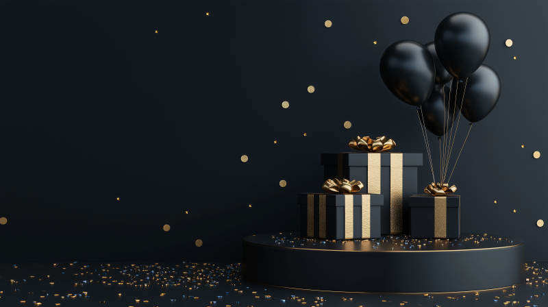 黑金礼盒与气球图片