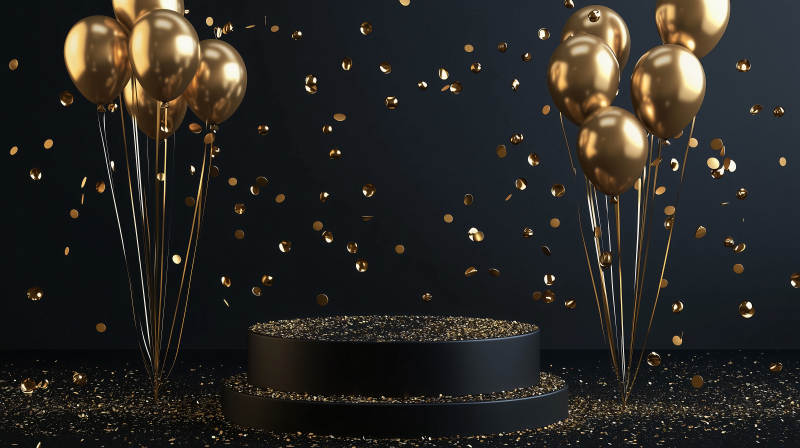 金色气球庆典场景图片