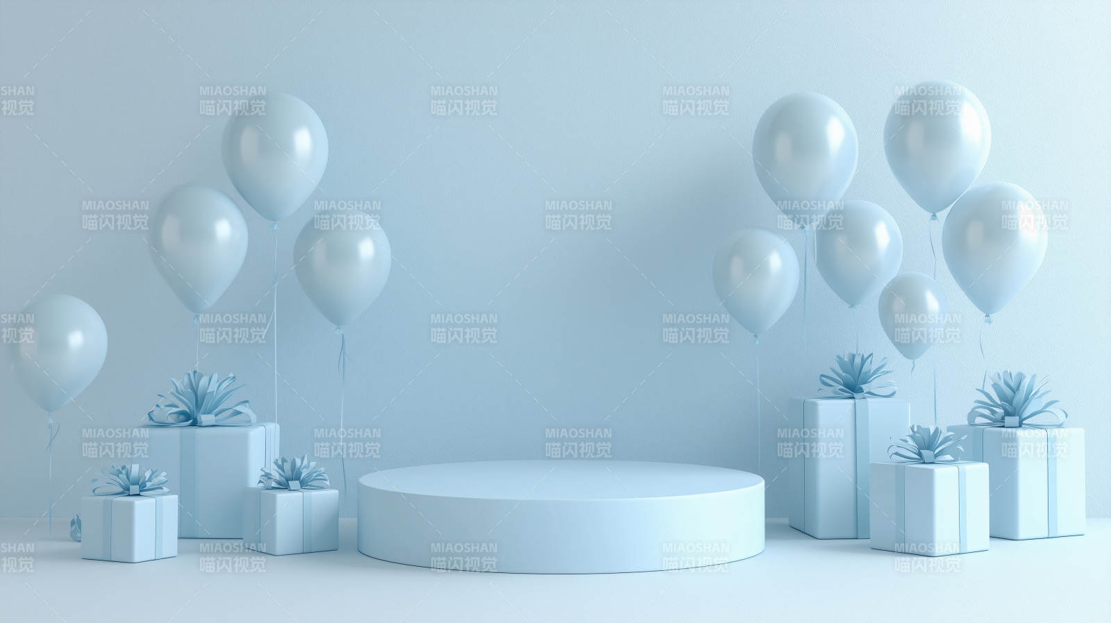 蓝色气球礼盒场景图片