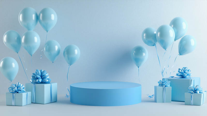 蓝色气球礼盒场景图片
