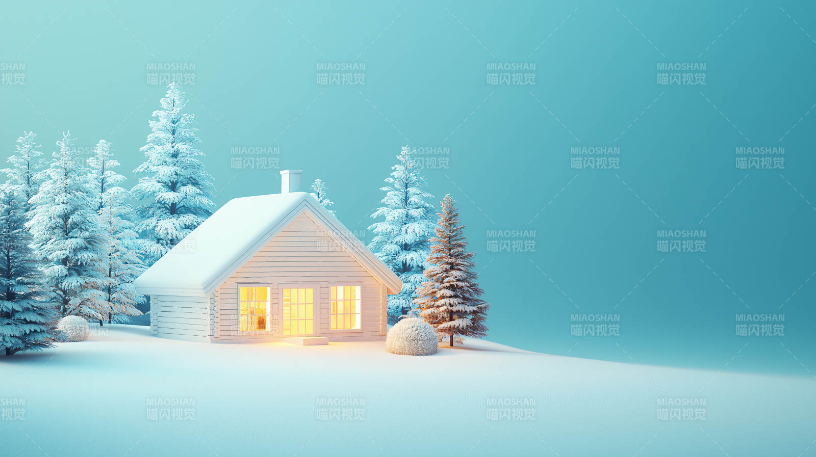 雪夜小屋温暖光图片