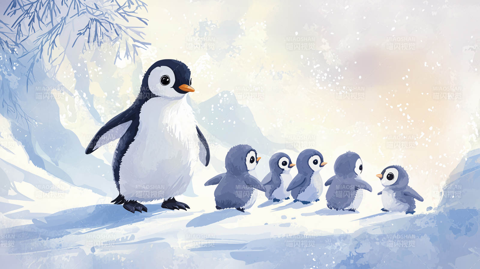 企鹅一家雪中行图片