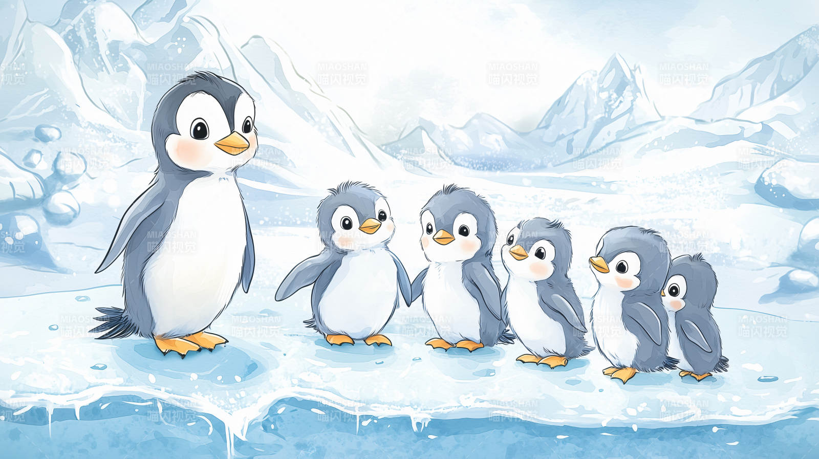 企鹅一家冰上行图片