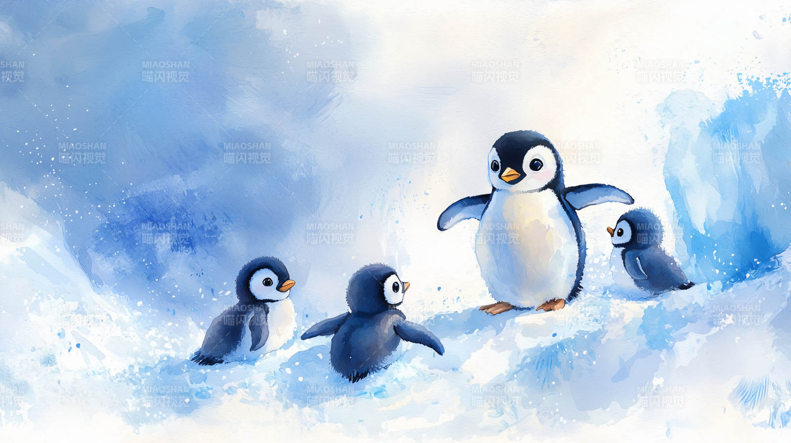 企鹅雪地嬉戏图片