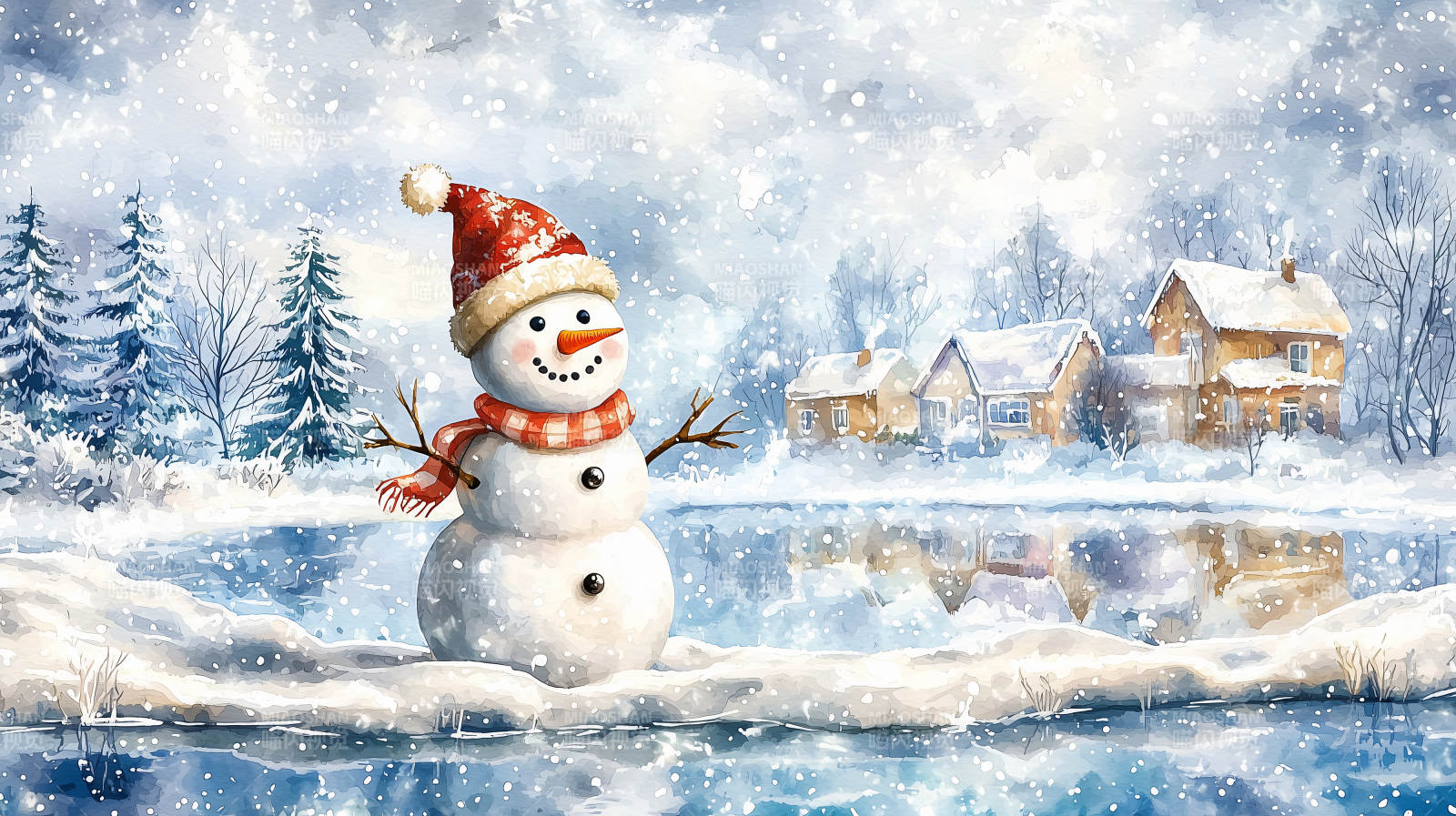 雪人冬景图图片
