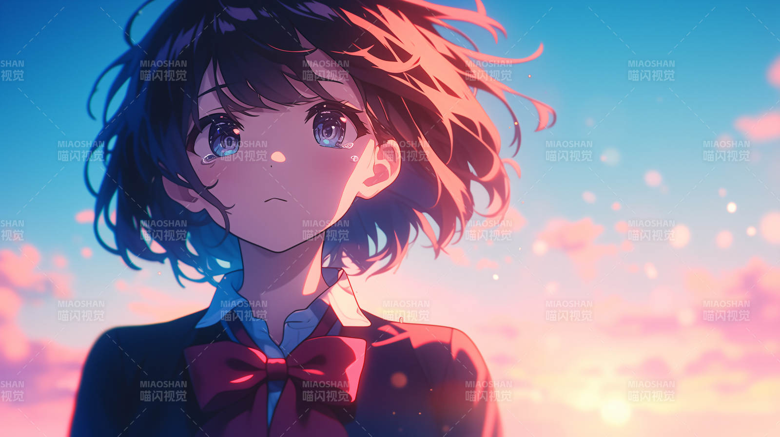 夕阳下的少女图片