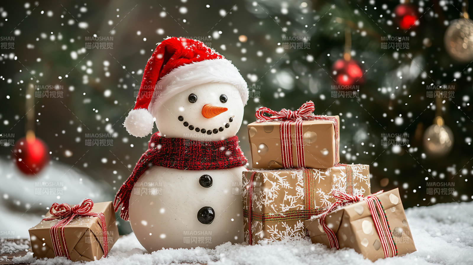 雪人与礼物图片