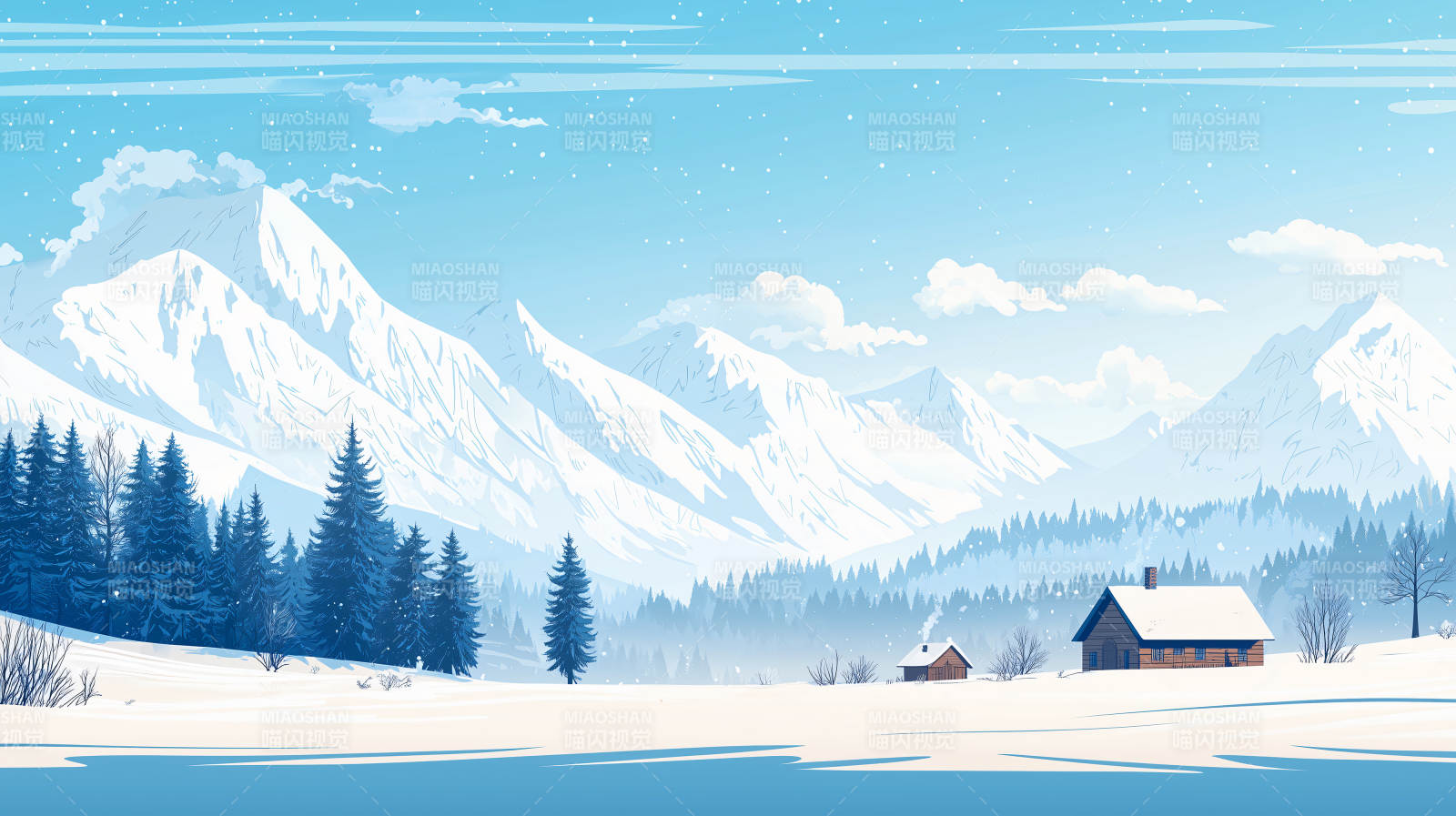 雪山雪屋静谧冬景图片