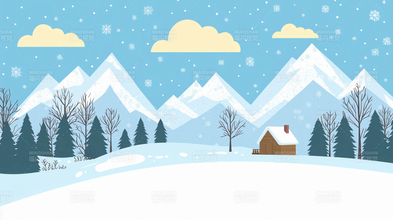 雪景山居图图片