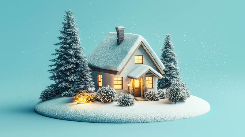 雪夜小屋温馨如画图片