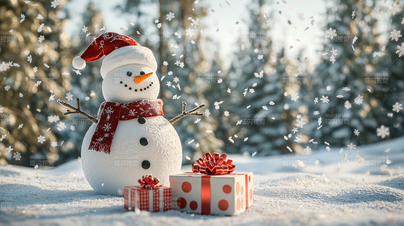 雪人与礼物图片