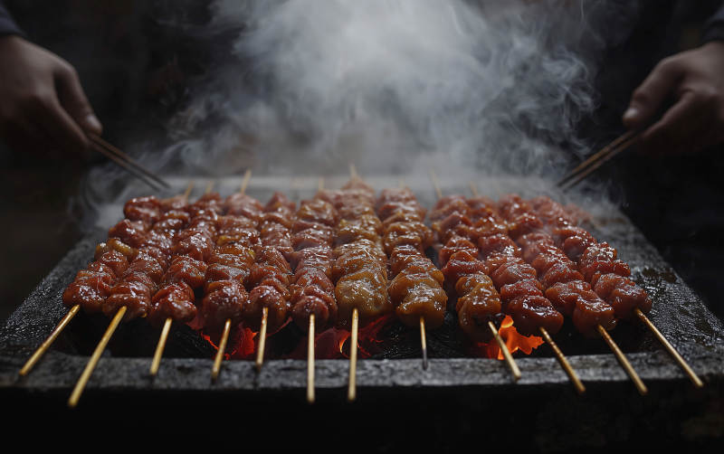 烤肉串滋滋作响图片