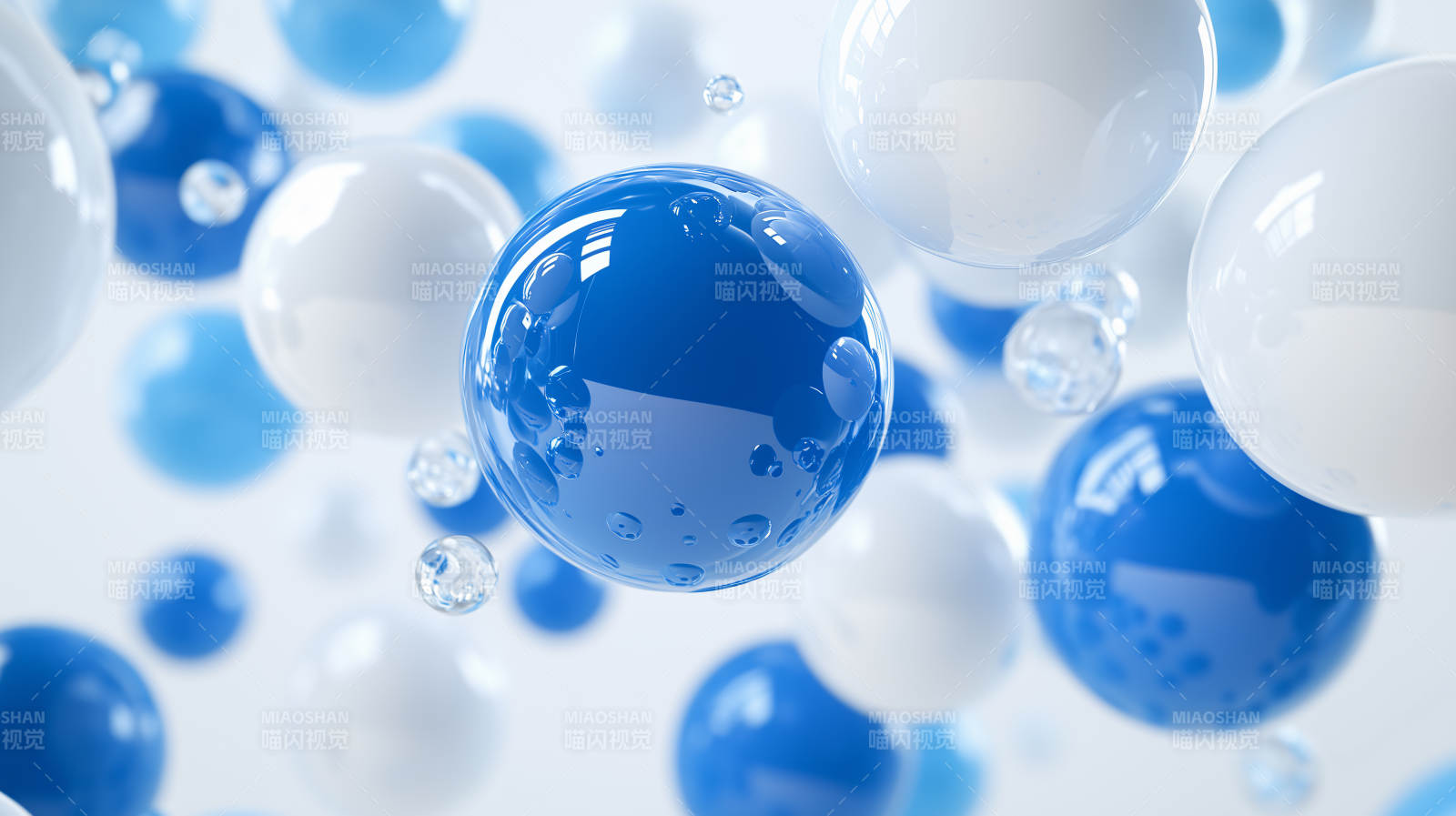 蓝白球体悬浮图图片