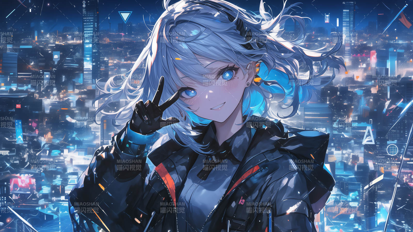 赛博少女夜景图片