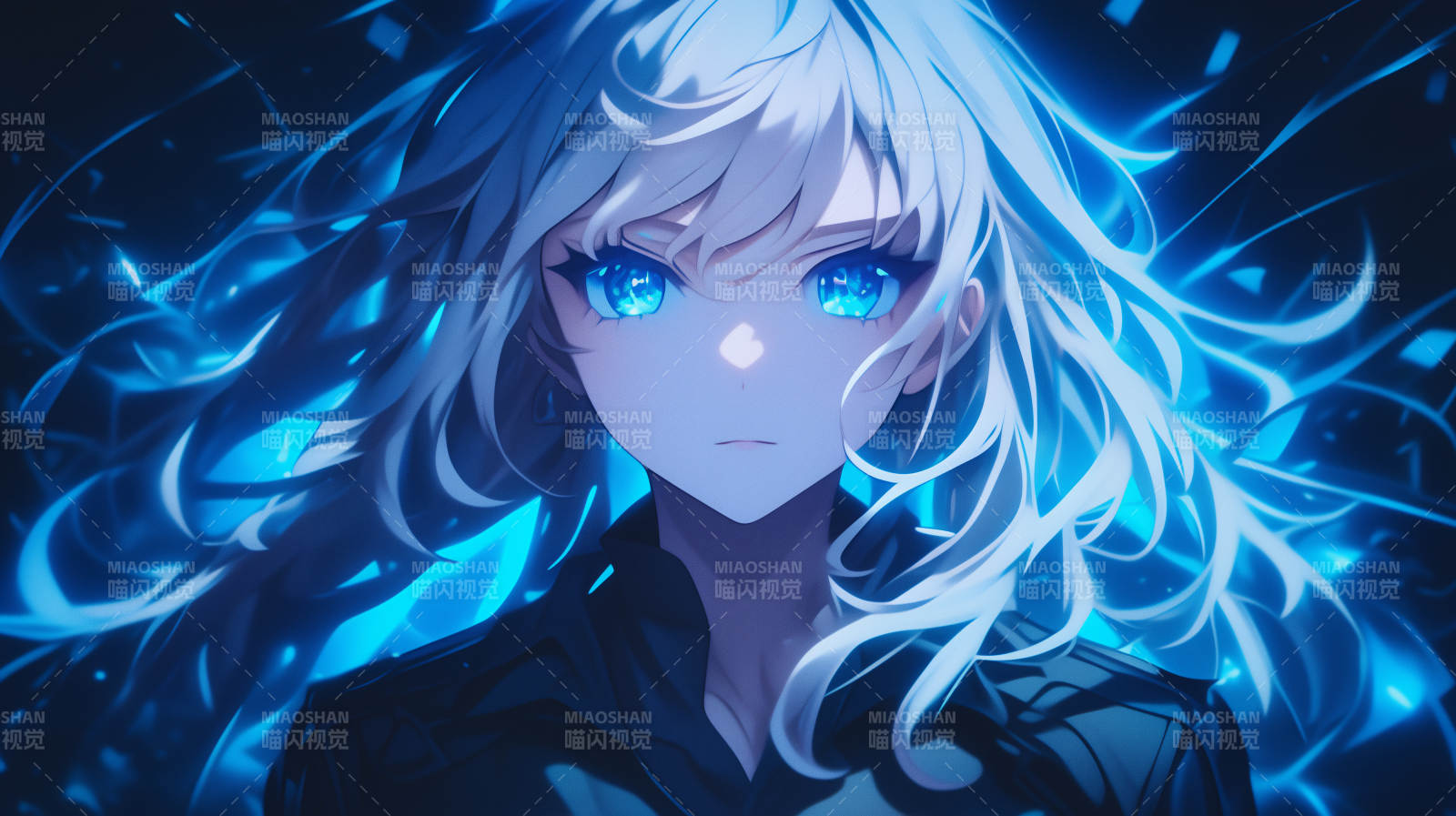 蓝眸银发少女图片