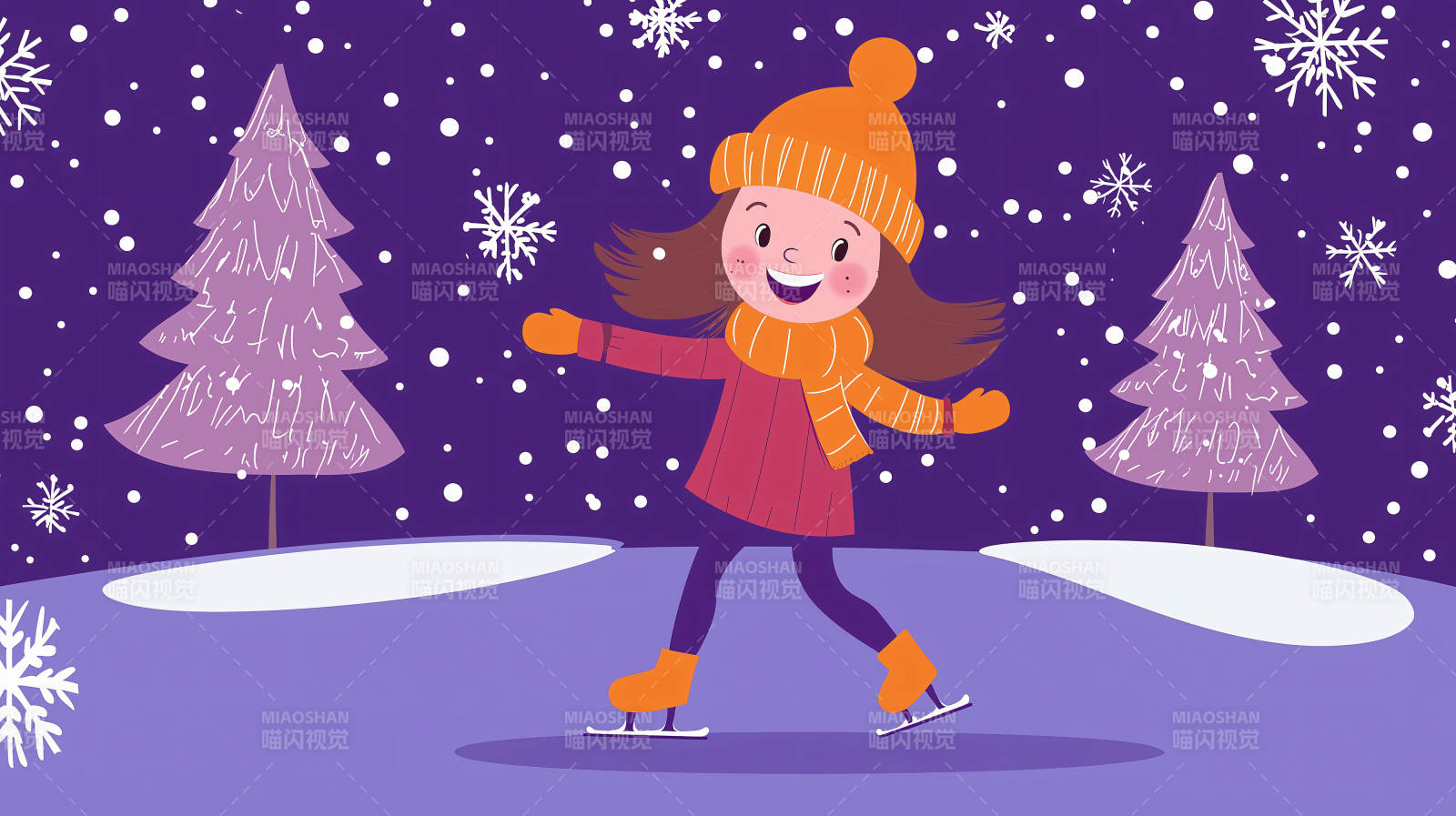 雪地滑冰的女孩图片