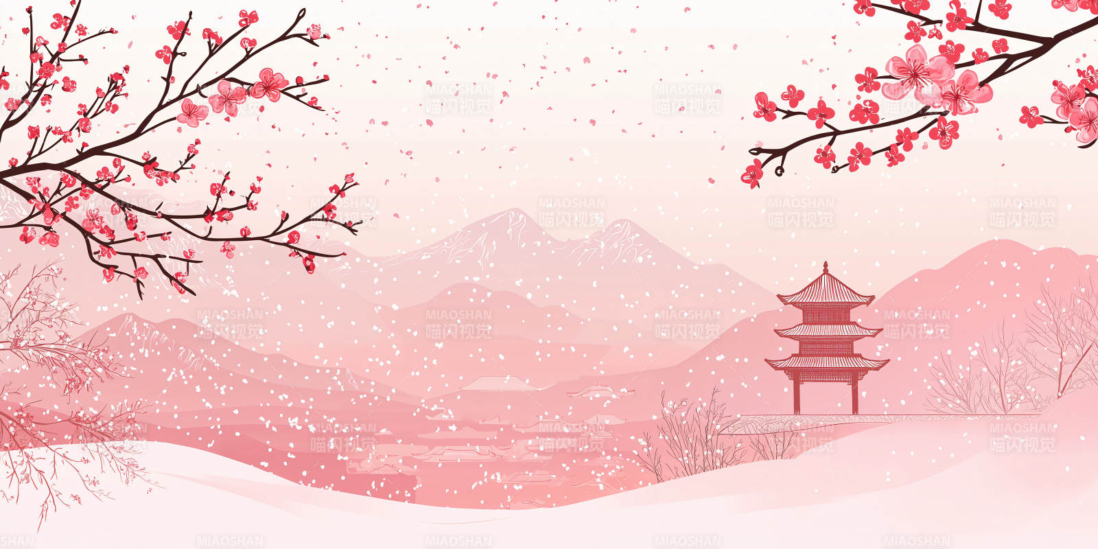 樱花雪景图图片