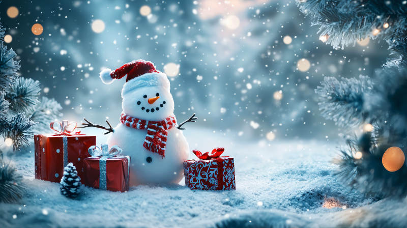 雪人送礼迎圣诞图片