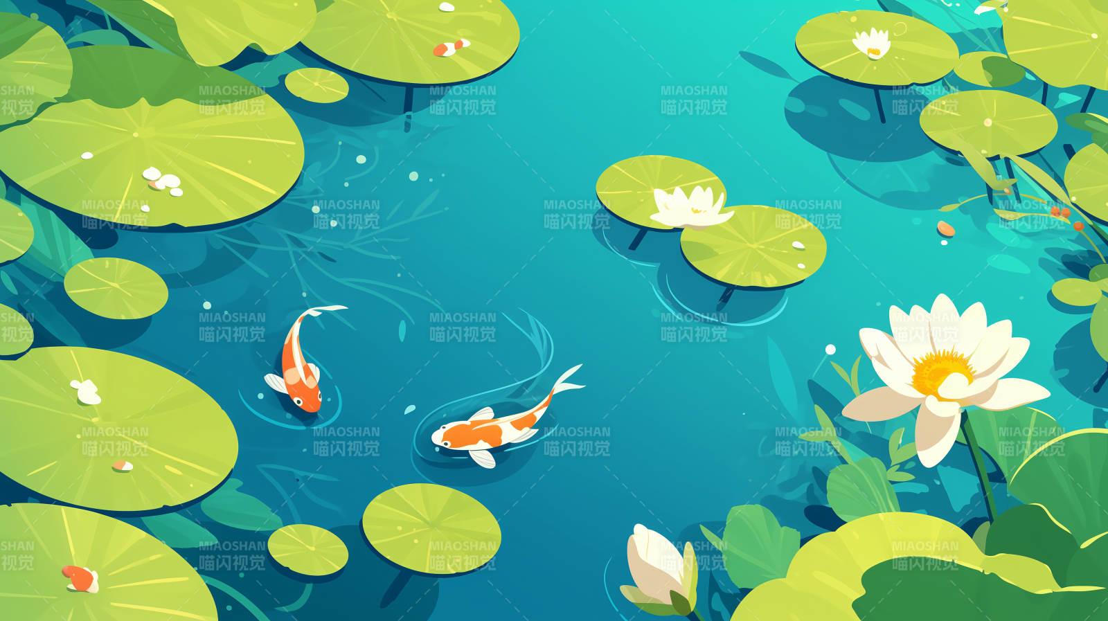 荷塘锦鲤戏水图片