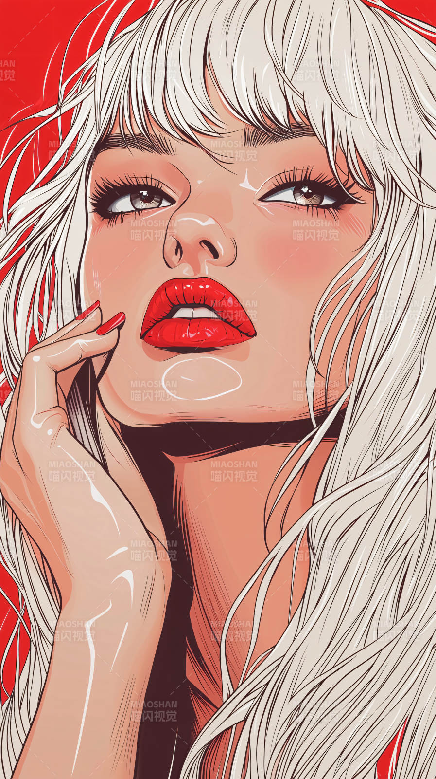 红唇白发美人图片