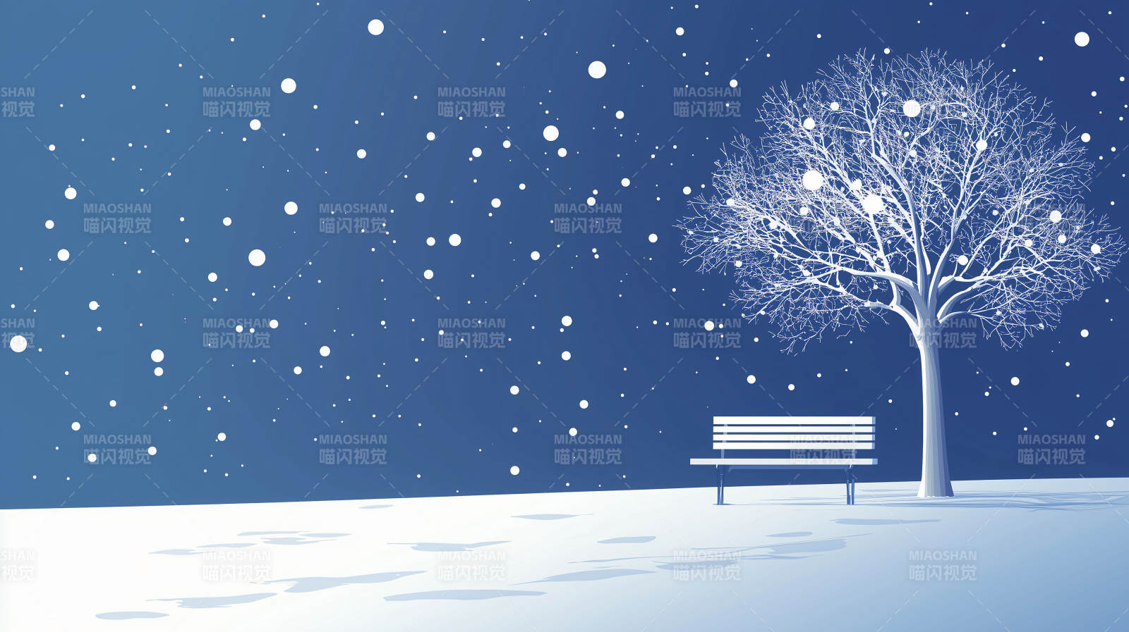 雪夜静谧树影图片