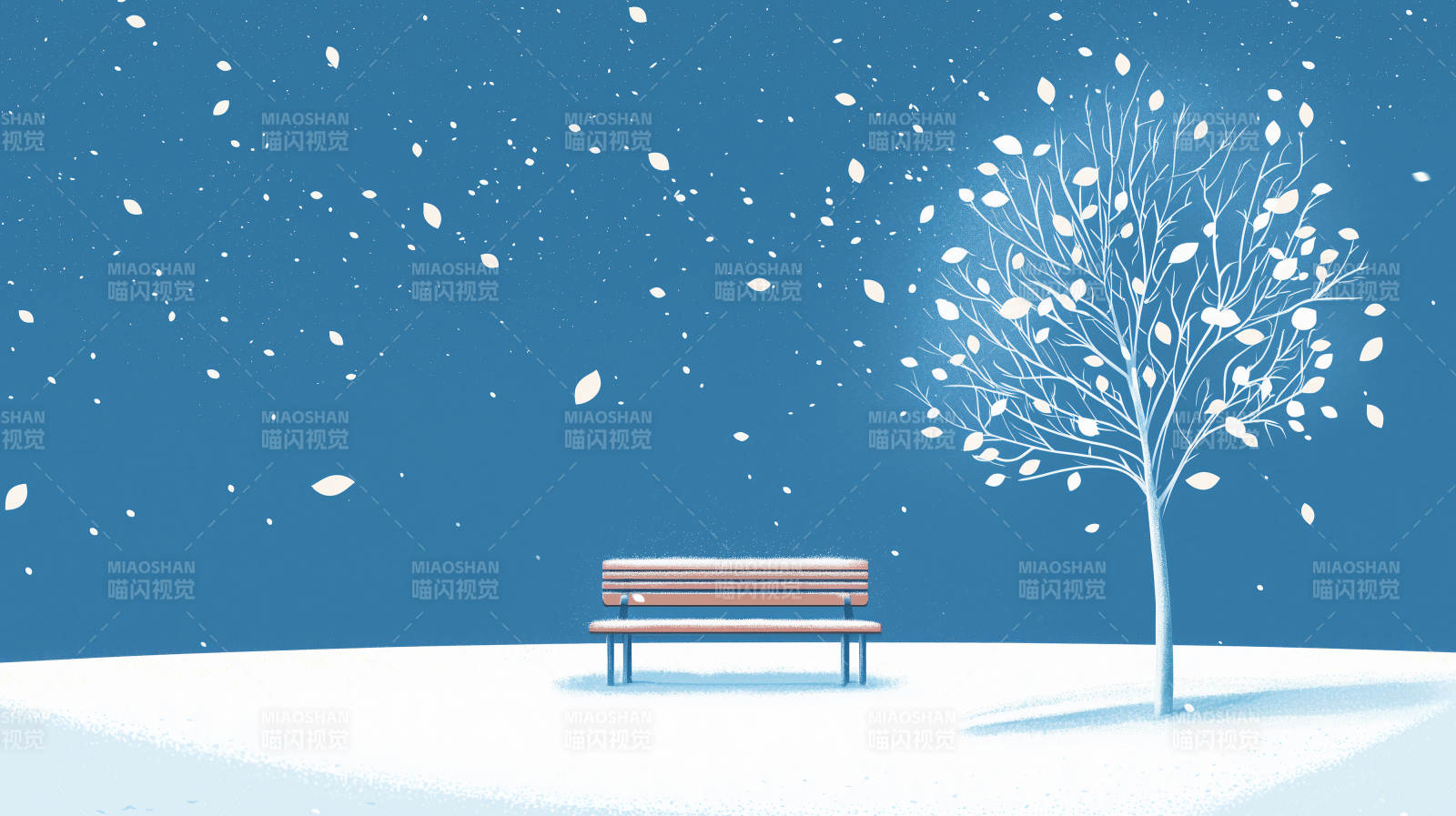 雪夜静谧长椅旁图片