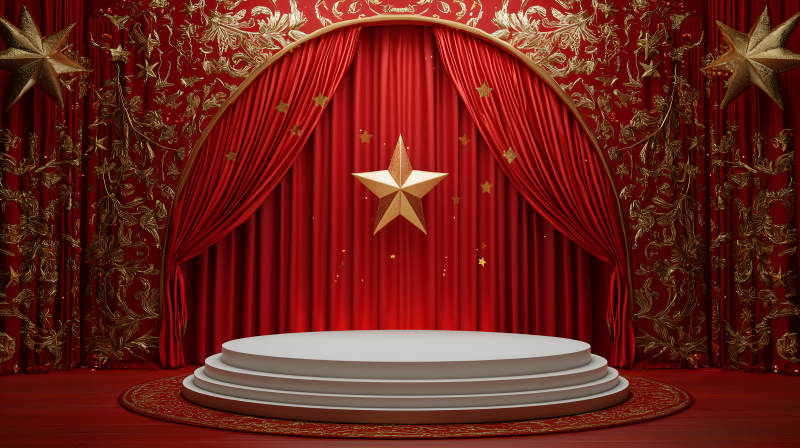 红色帷幕舞台图片