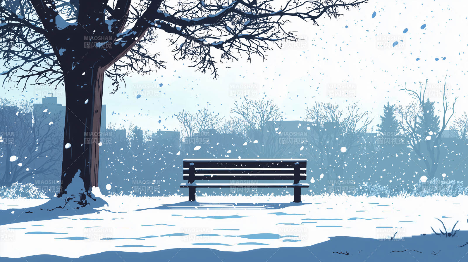 雪中静谧长椅图片