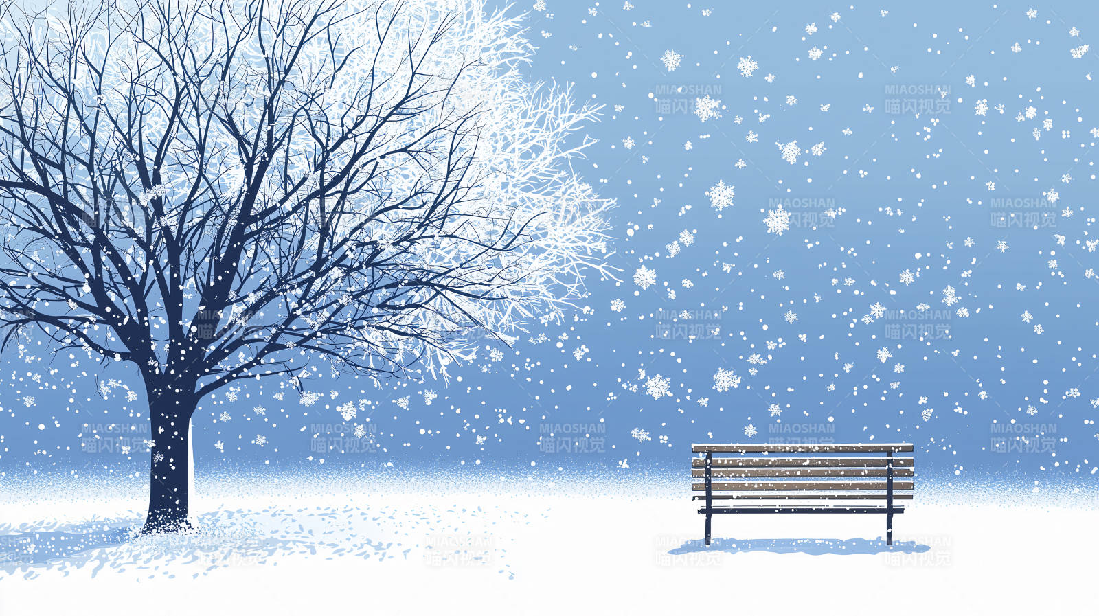 雪中静谧的长椅图片