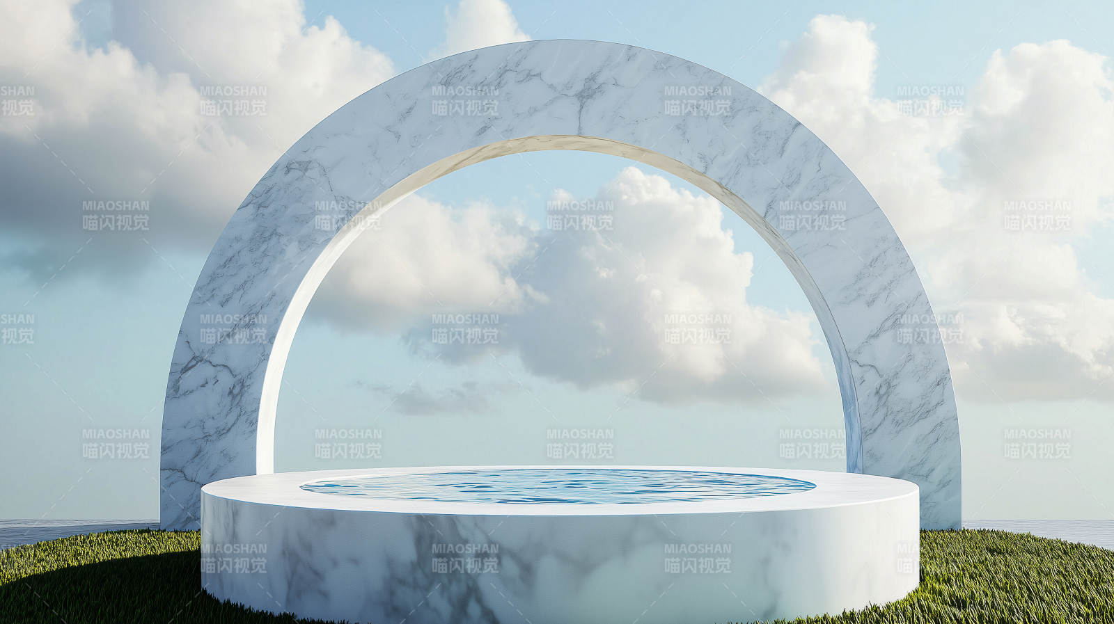 云下石拱水池图片