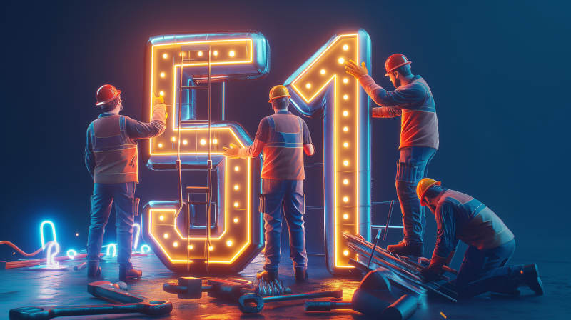 工人组装发光数字图片