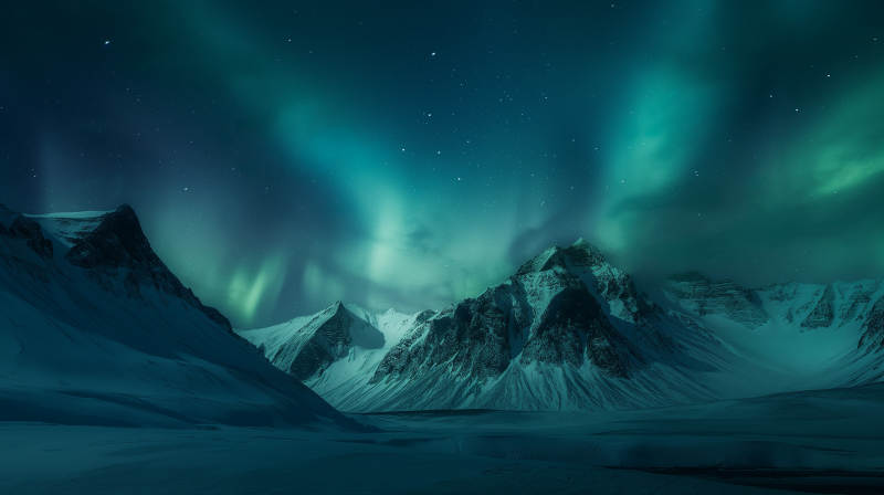 极光映雪山图片