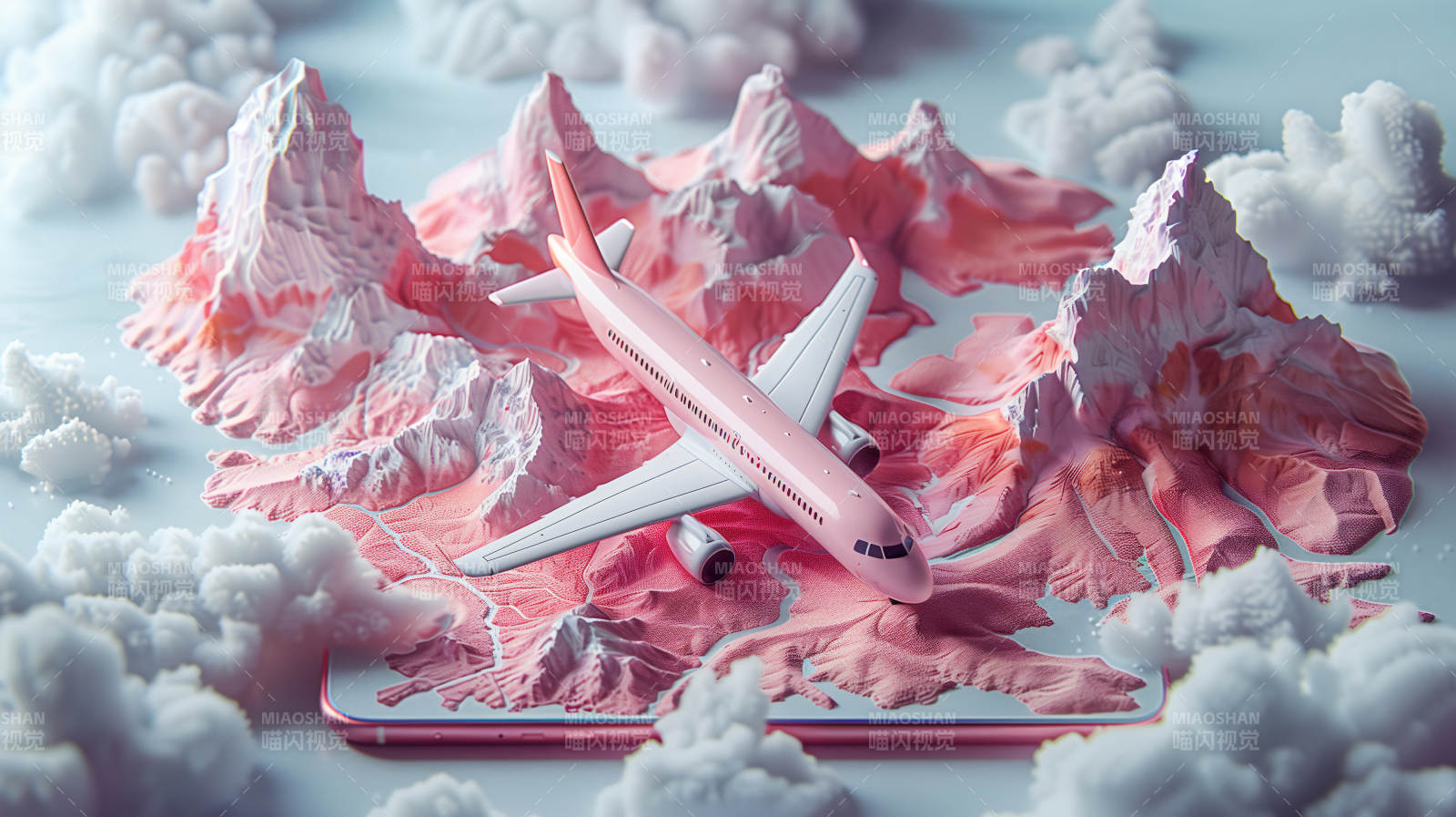粉红飞机飞越雪山图片
