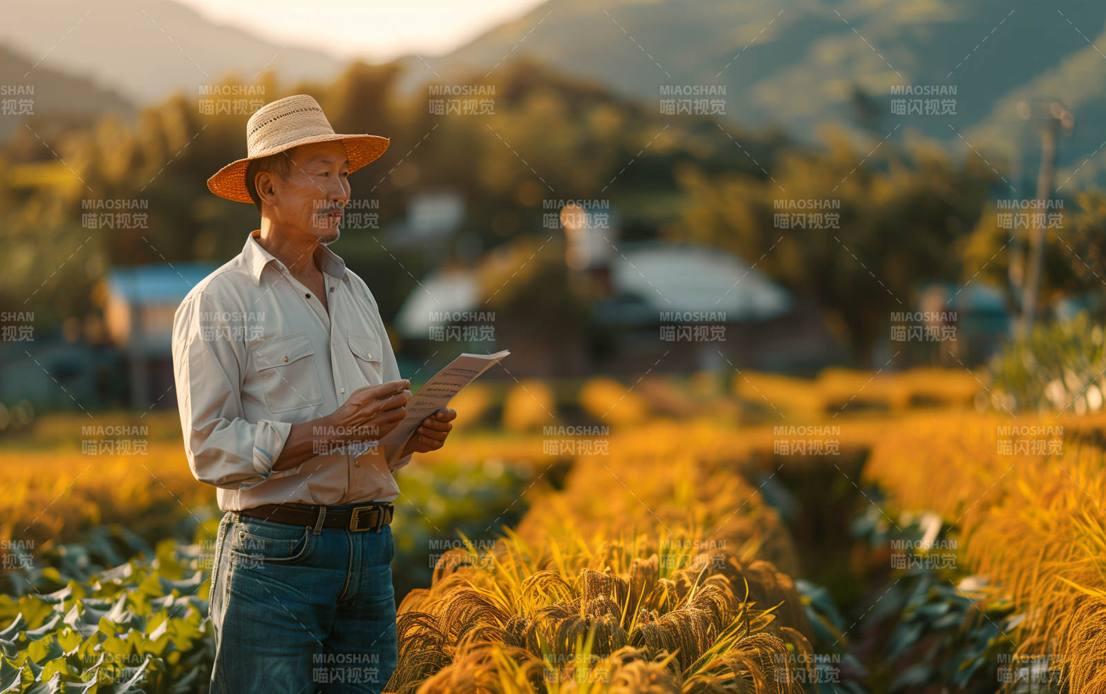 稻田中的农夫图片