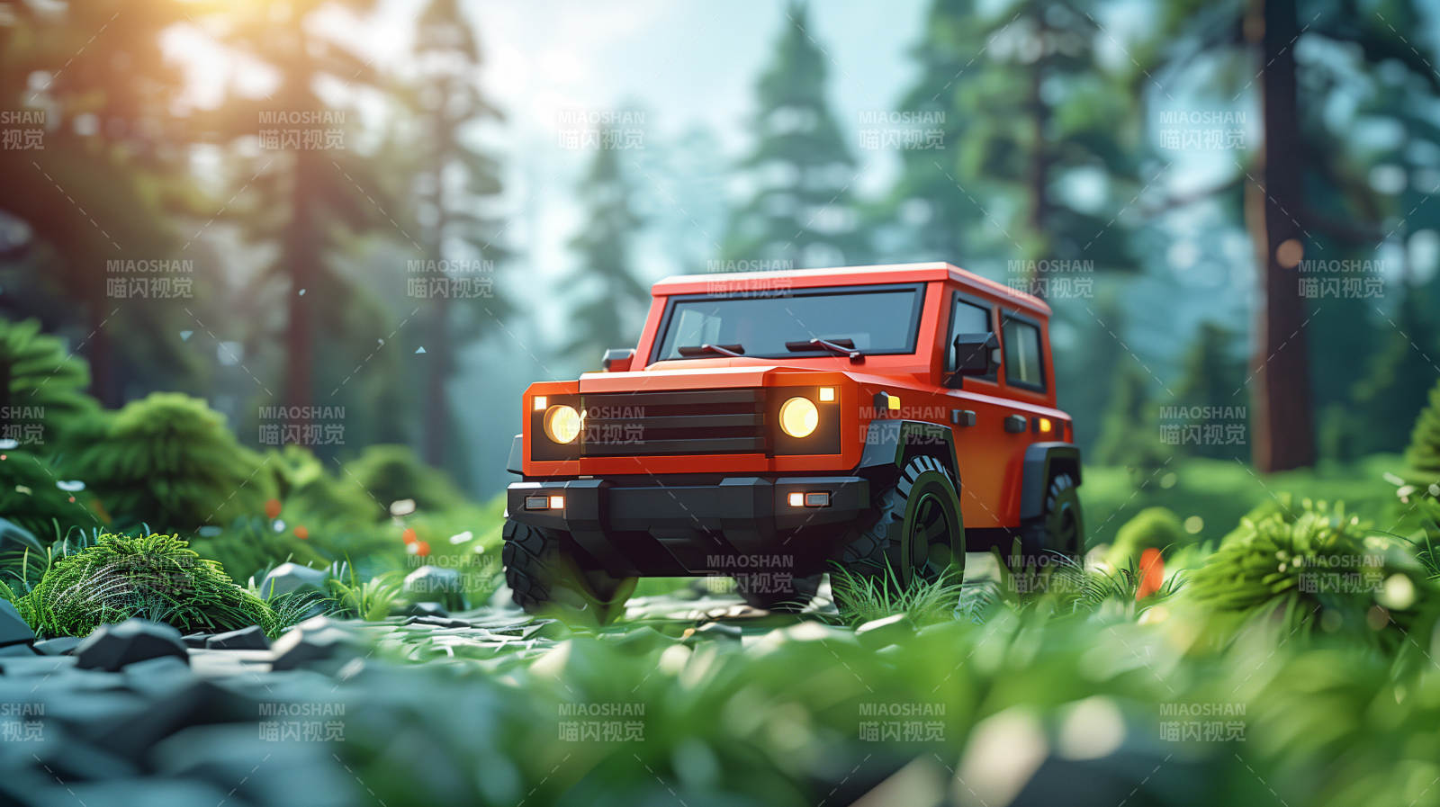 红越野车林间驰骋图片