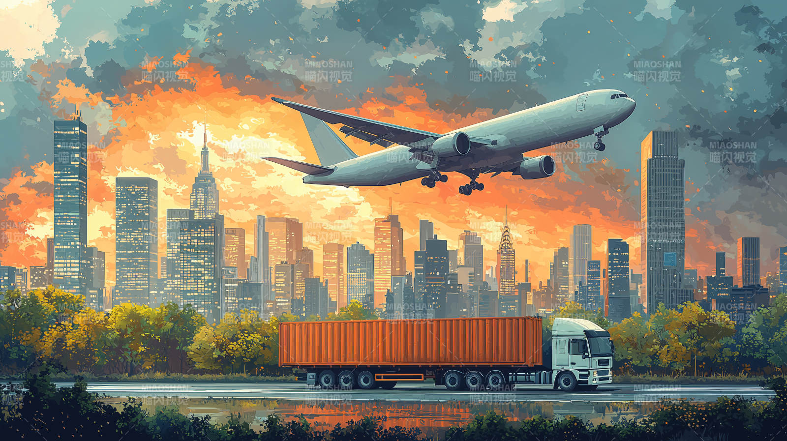 都市天际线下的飞行图片