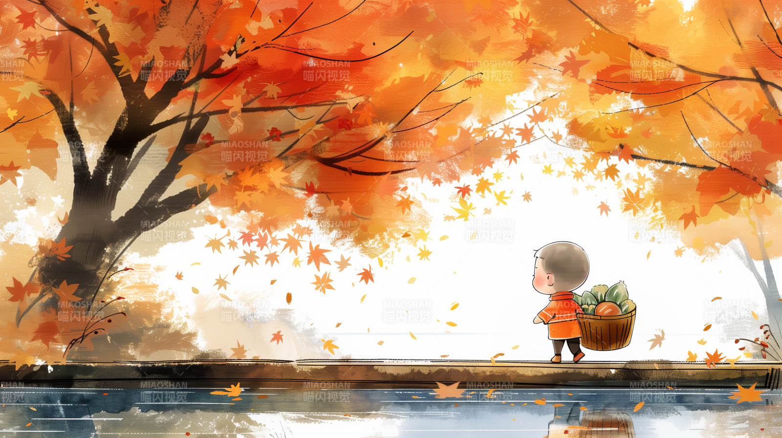 秋日拾叶图图片