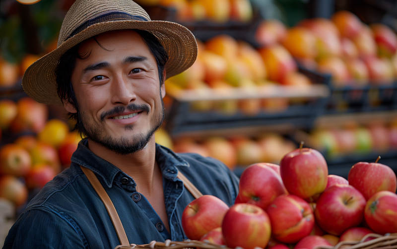 果农微笑卖苹果图片