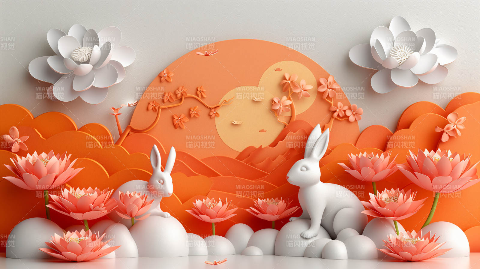 春日兔影花间图片