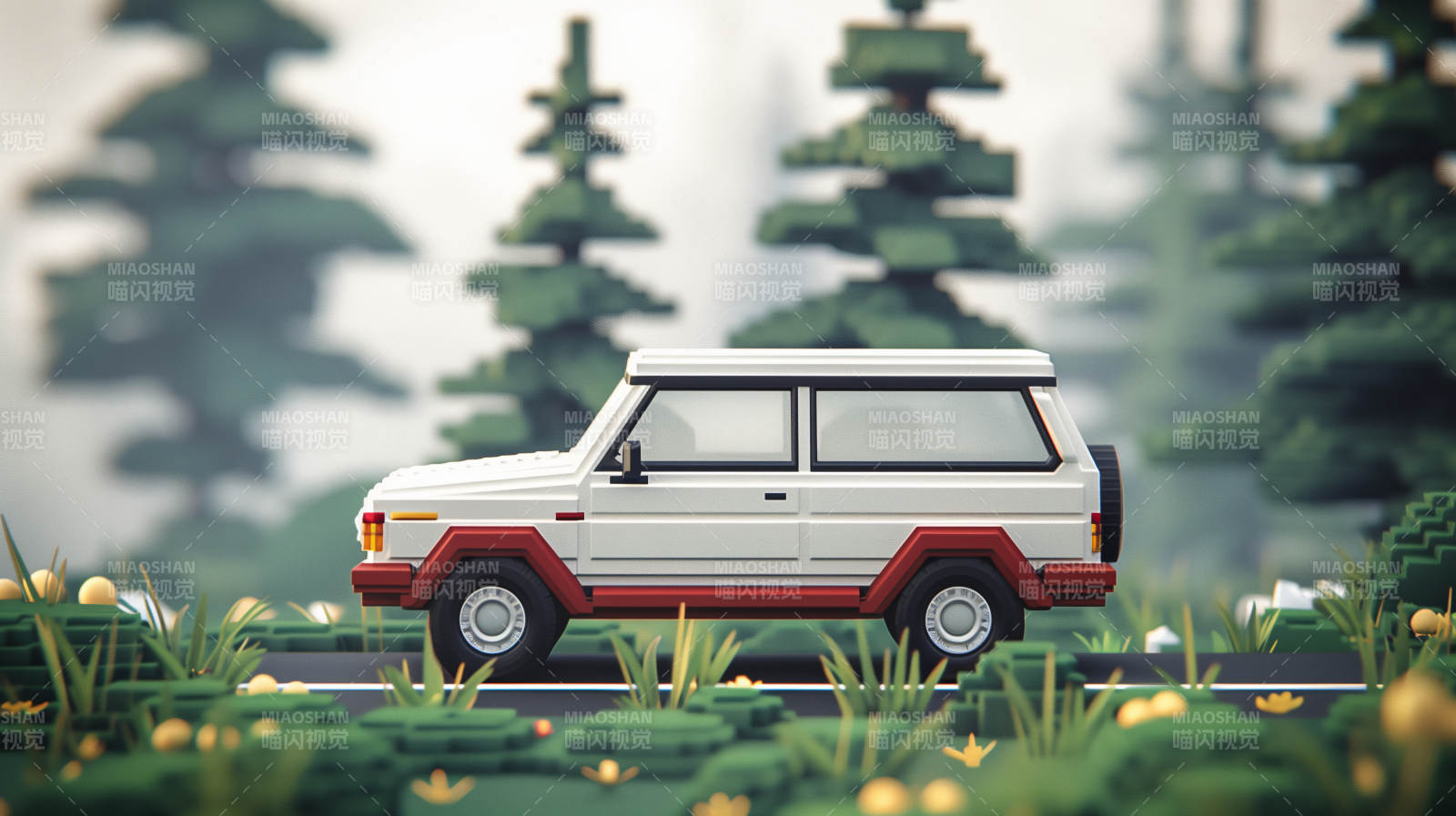 森林中的白色越野车图片