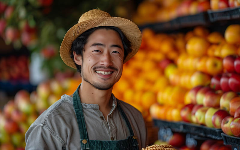 果摊微笑的农夫图片